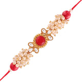 Gold Plated Ethnic Designer Pearl Kundan Rakhi Bracelet for Brother/Men