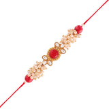 Gold Plated Ethnic Designer Pearl Kundan Rakhi Bracelet for Brother/Men