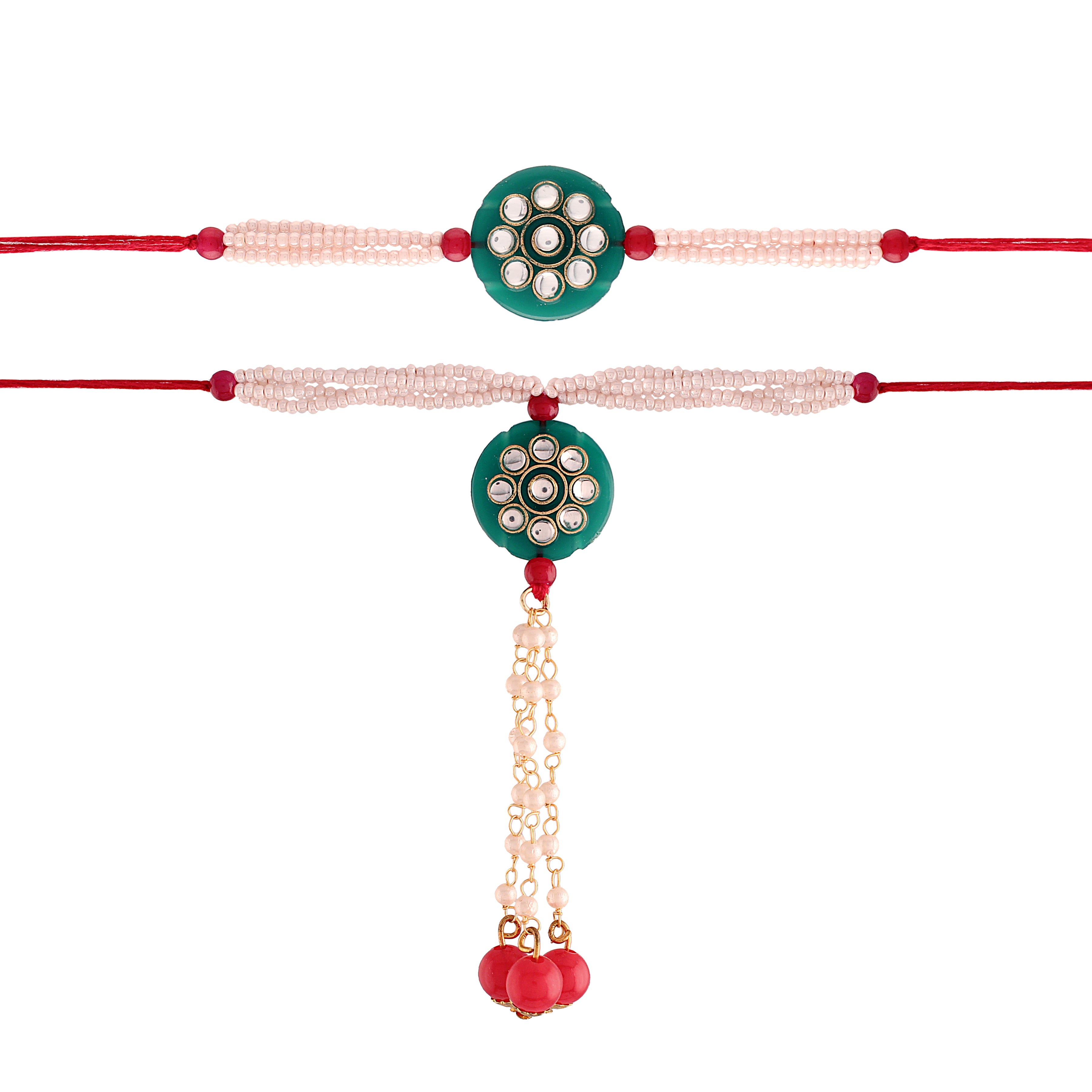 Antique Bhaiya Bhabhi Lumba Pearl Rakhi With Roli Chawal