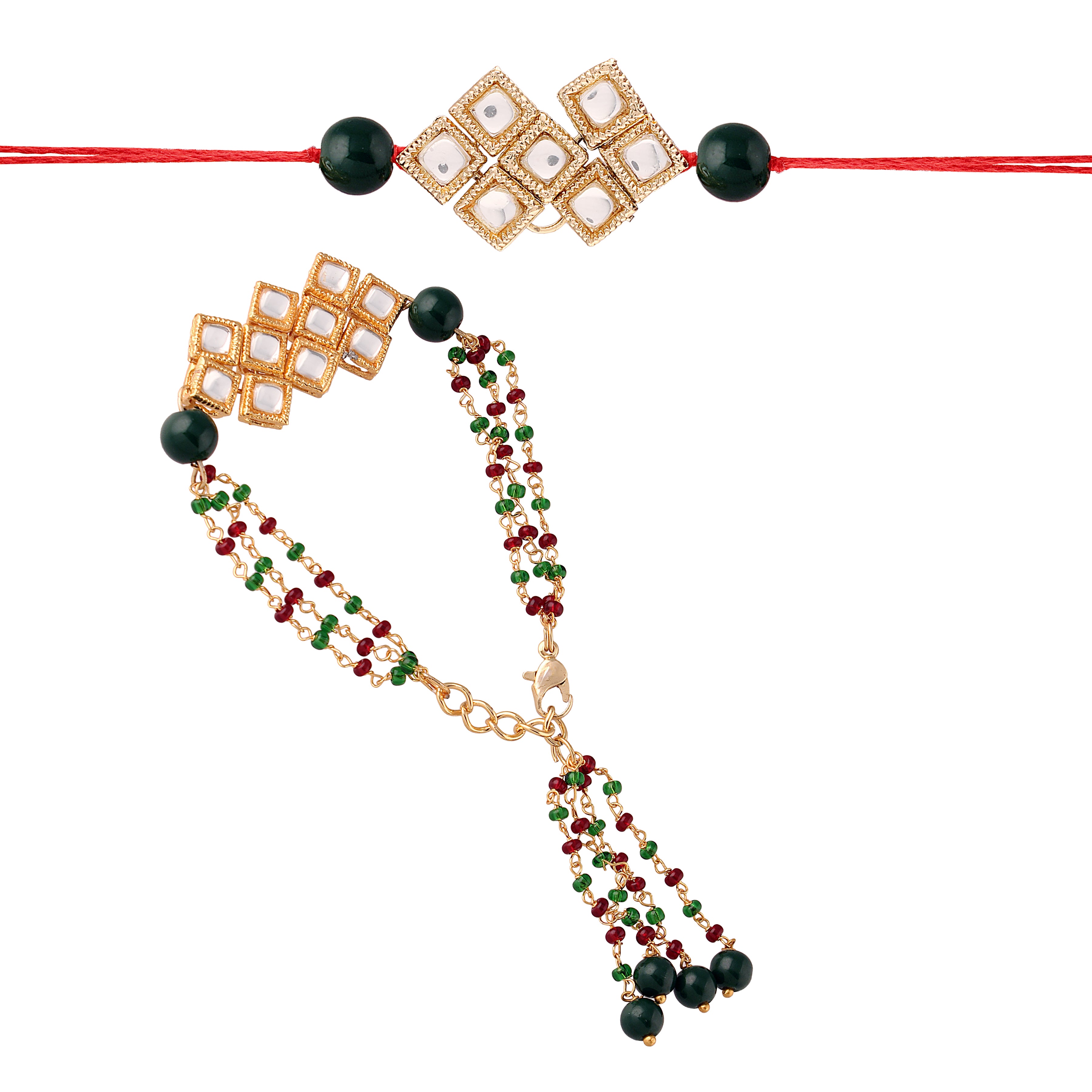 Kundan Bhaiya Bhabhi Lumba Pearl Rakhi With Roli Chawal