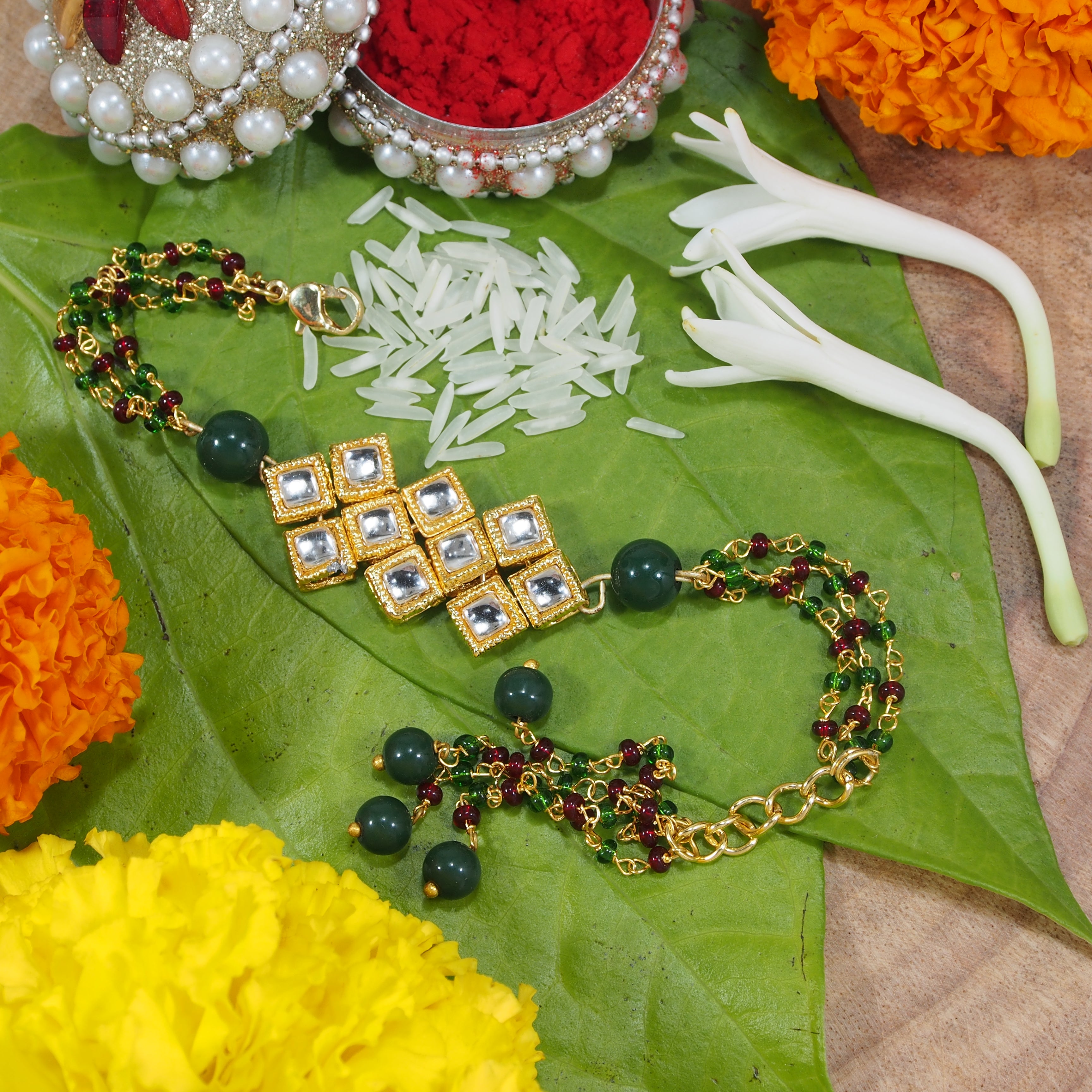 Gold Plated Hanging Pearl Studded Lumba for Bhabhi