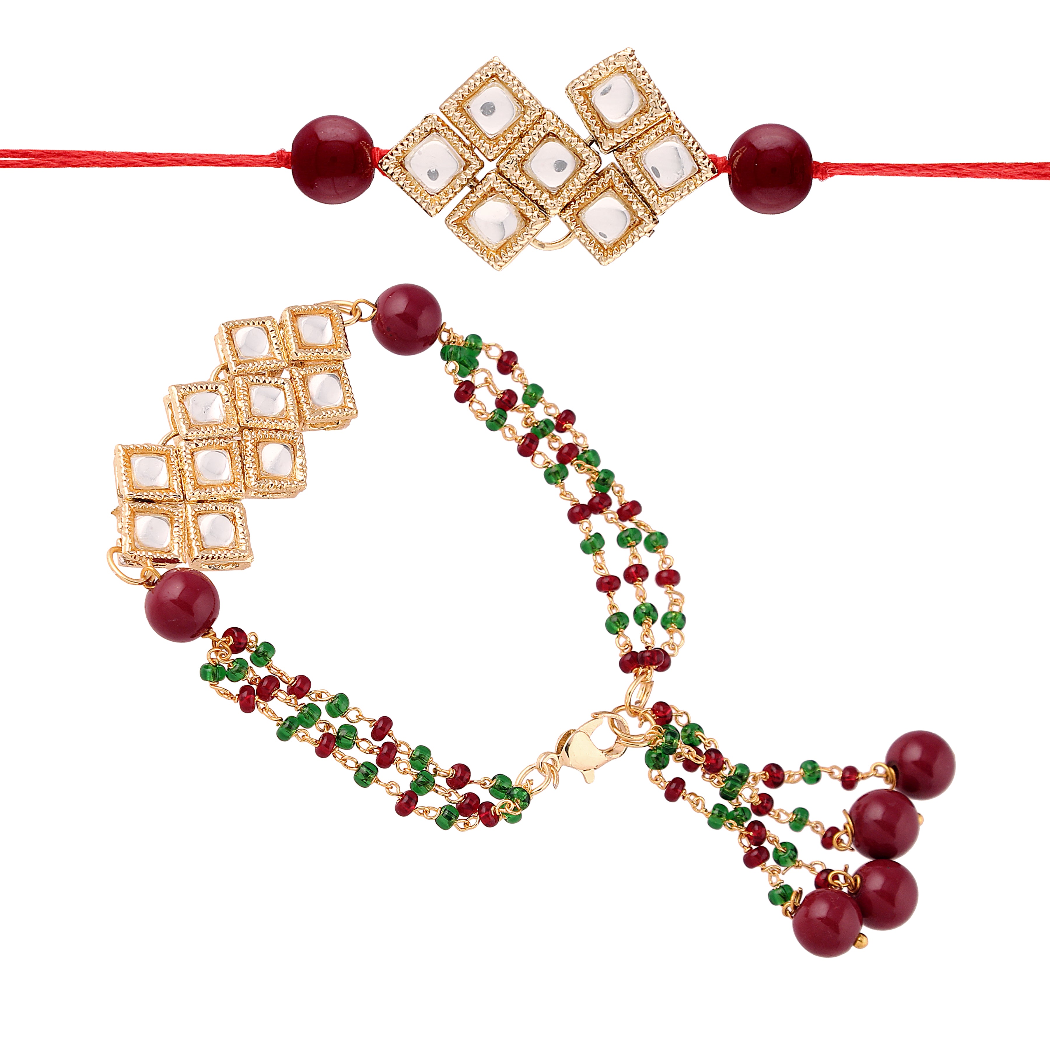 Kundan Bhaiya Bhabhi Lumba Pearl Rakhi With Roli Chawal