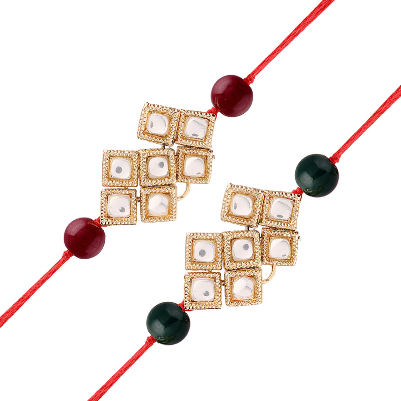 18k Gold Plated Pearl Kundan Combo Rakhi for Men/Brother (Pack Of 2)