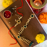 Antique Pearl Bhaiya Bhabhi Lumba Rakhi With Roli Chawal