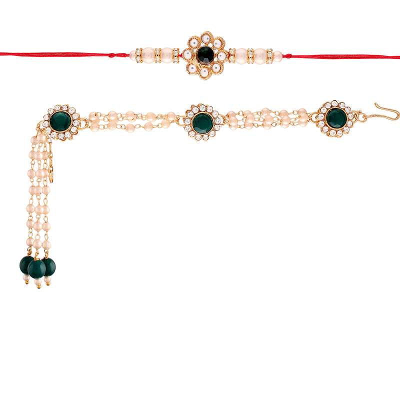 Antique Pearl Bhaiya Bhabhi Lumba Rakhi With Roli Chawal