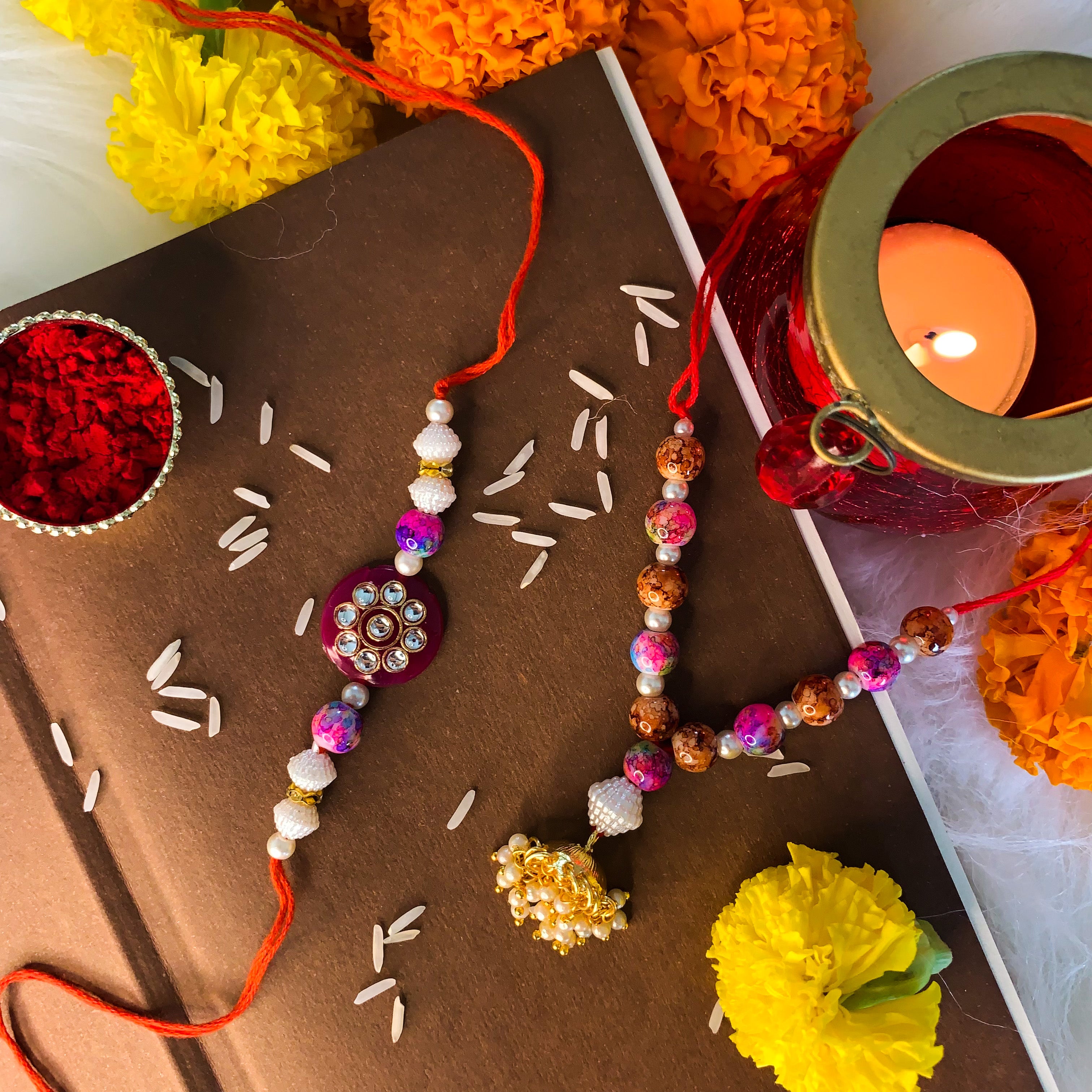 Pearl Bhaiya Bhabhi Lumba Rakhi With Roli Chawal