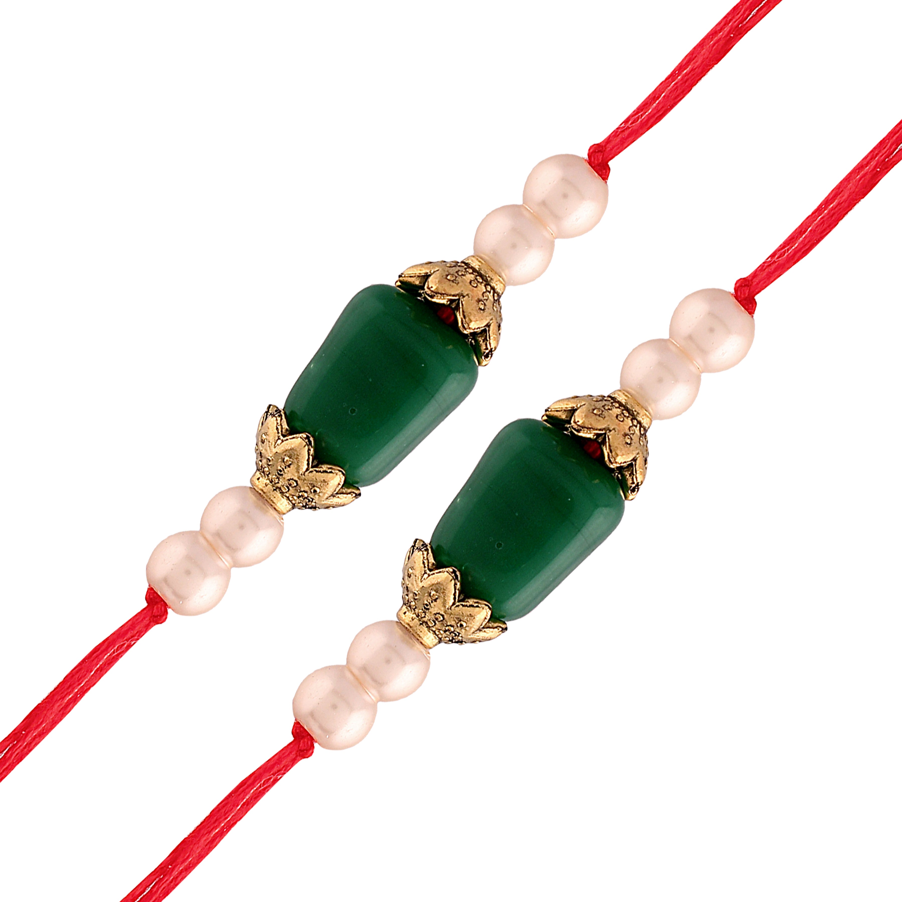 18k Gold Plated Pearl Combo Rakhi Bracelet for Men/Brother (Pack of 2)