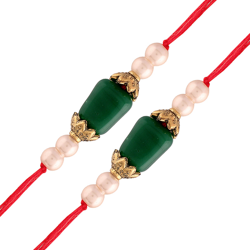 18k Gold Plated Pearl Combo Rakhi Bracelet for Men/Brother (Pack of 2)