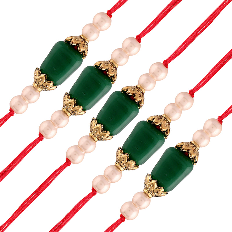 18k Gold Plated Pearl Combo Rakhi Bracelet for Men/Brother (Pack of 5)