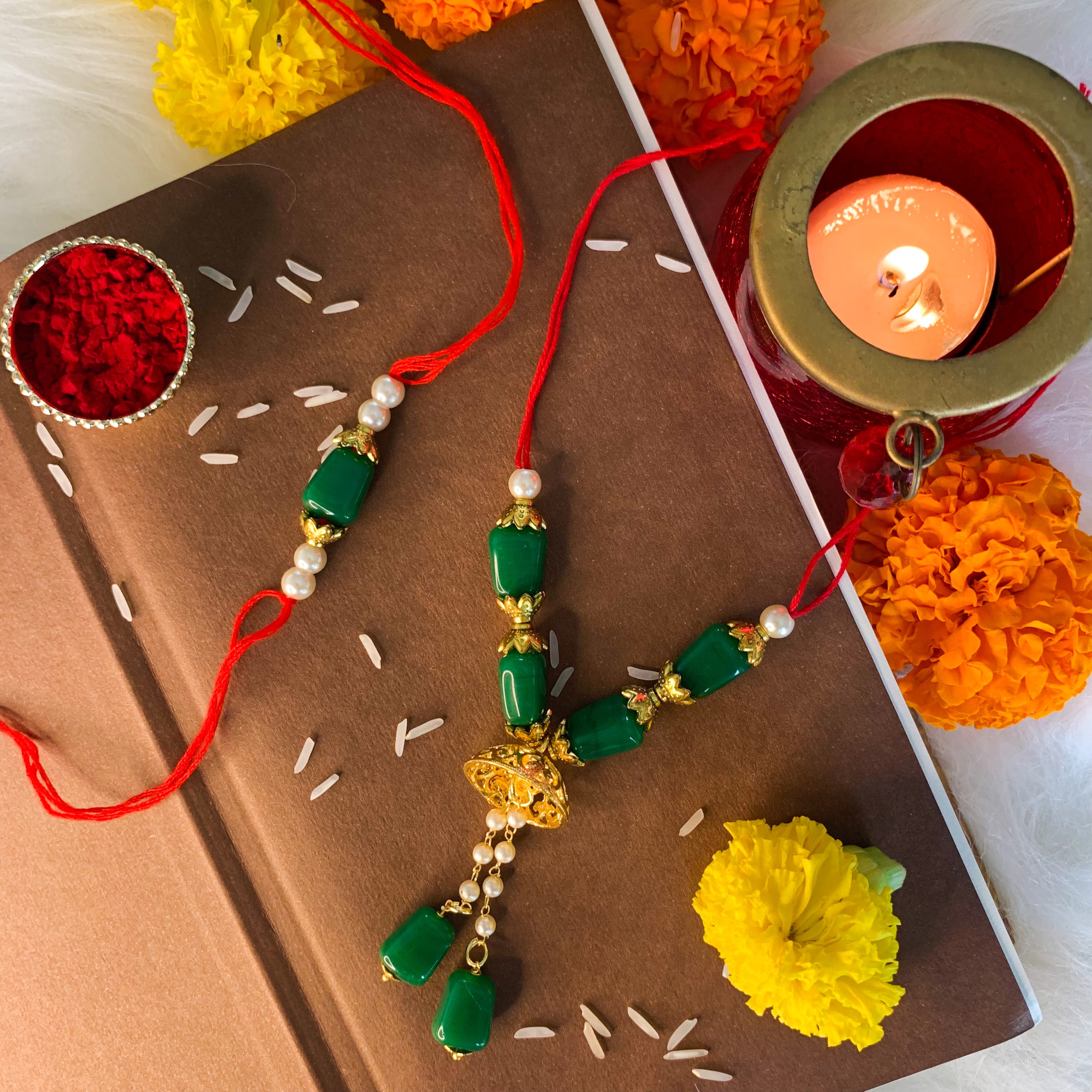 Pearl  Bhaiya Bhabhi Lumba Rakhi With Roli Chawal