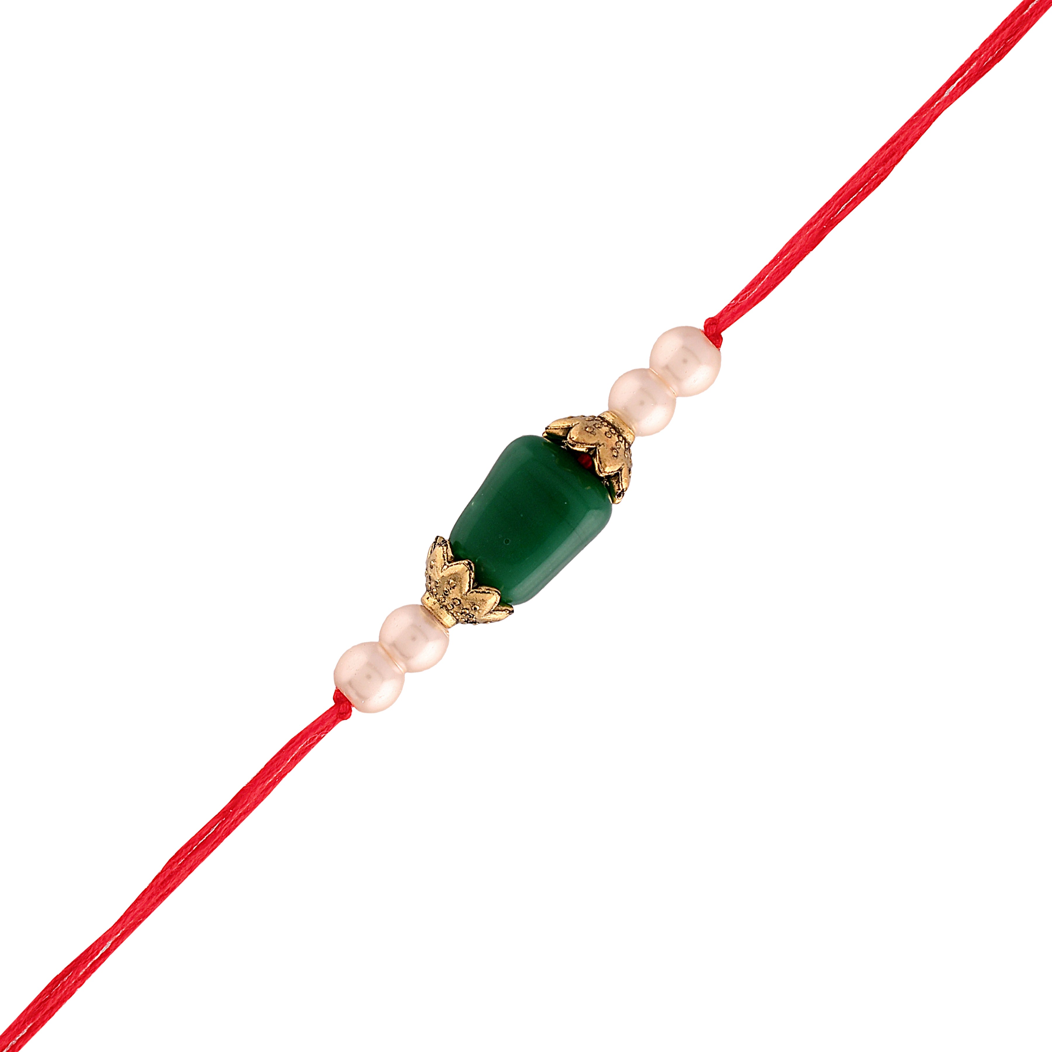 Gold Plated Ethnic Designer Kundan Beads Rakhi Bracelet for Brother/Men