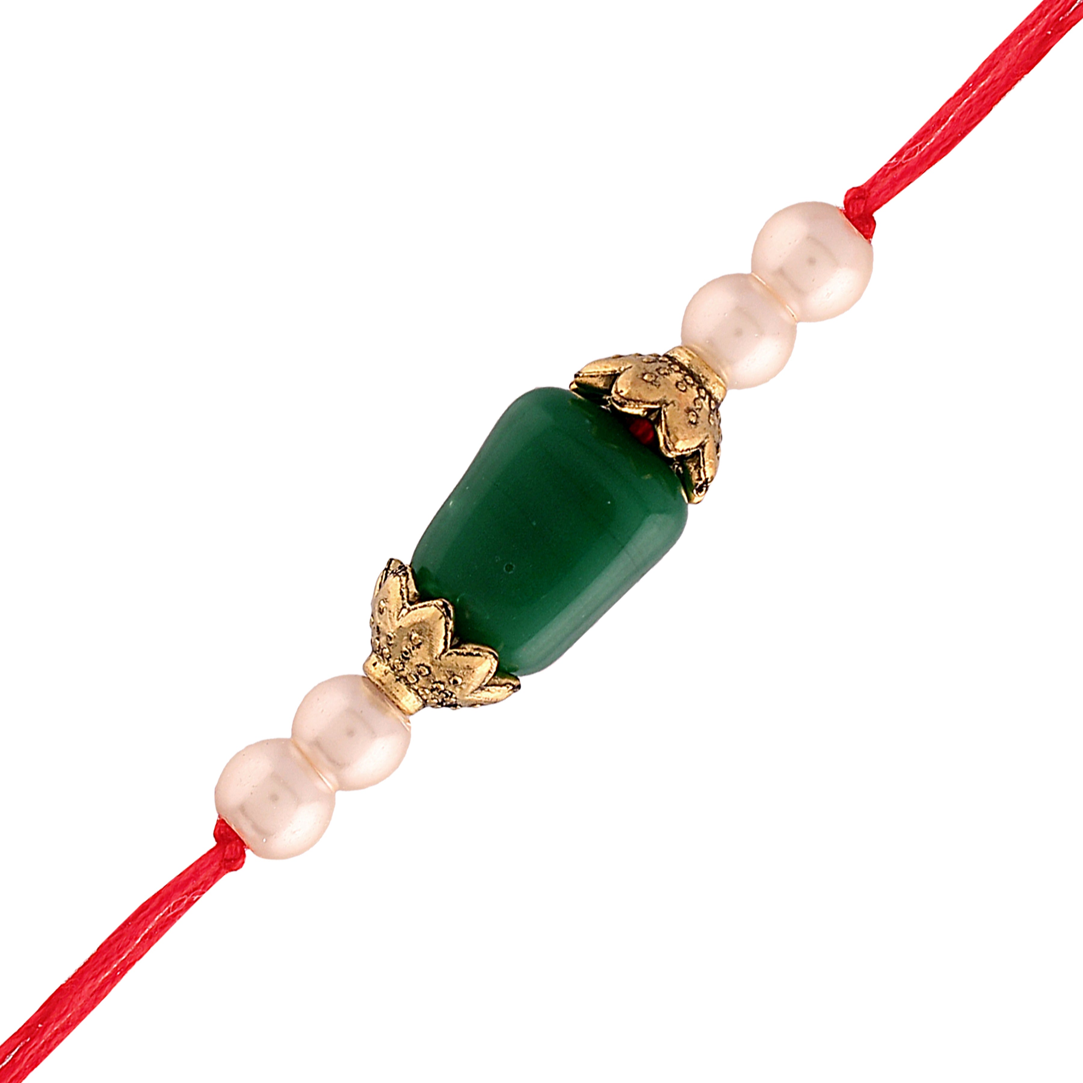 Gold Plated Ethnic Designer Kundan Beads Rakhi Bracelet for Brother/Men