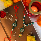 Kundan Bhaiya Bhabhi Lumba Pearl Rakhi With Roli Chawal