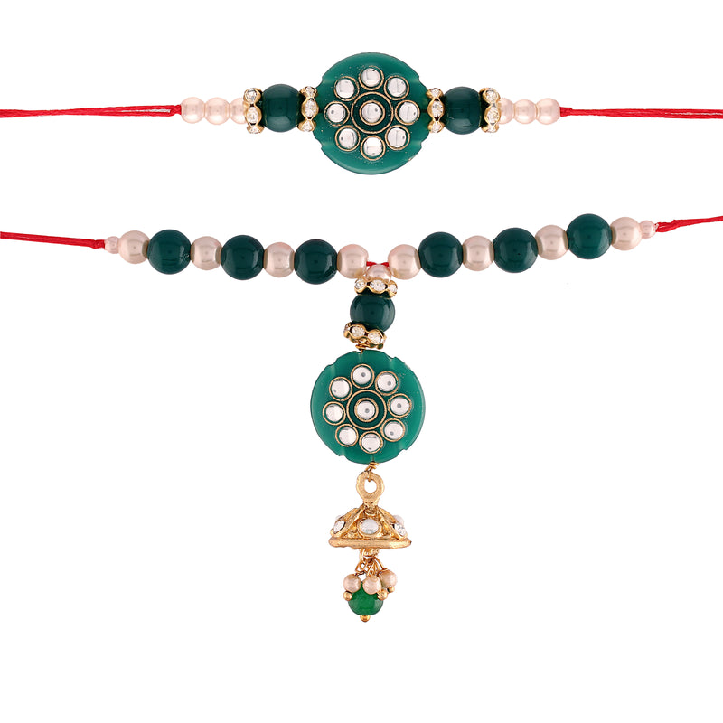 Kundan Bhaiya Bhabhi Lumba Pearl Rakhi With Roli Chawal