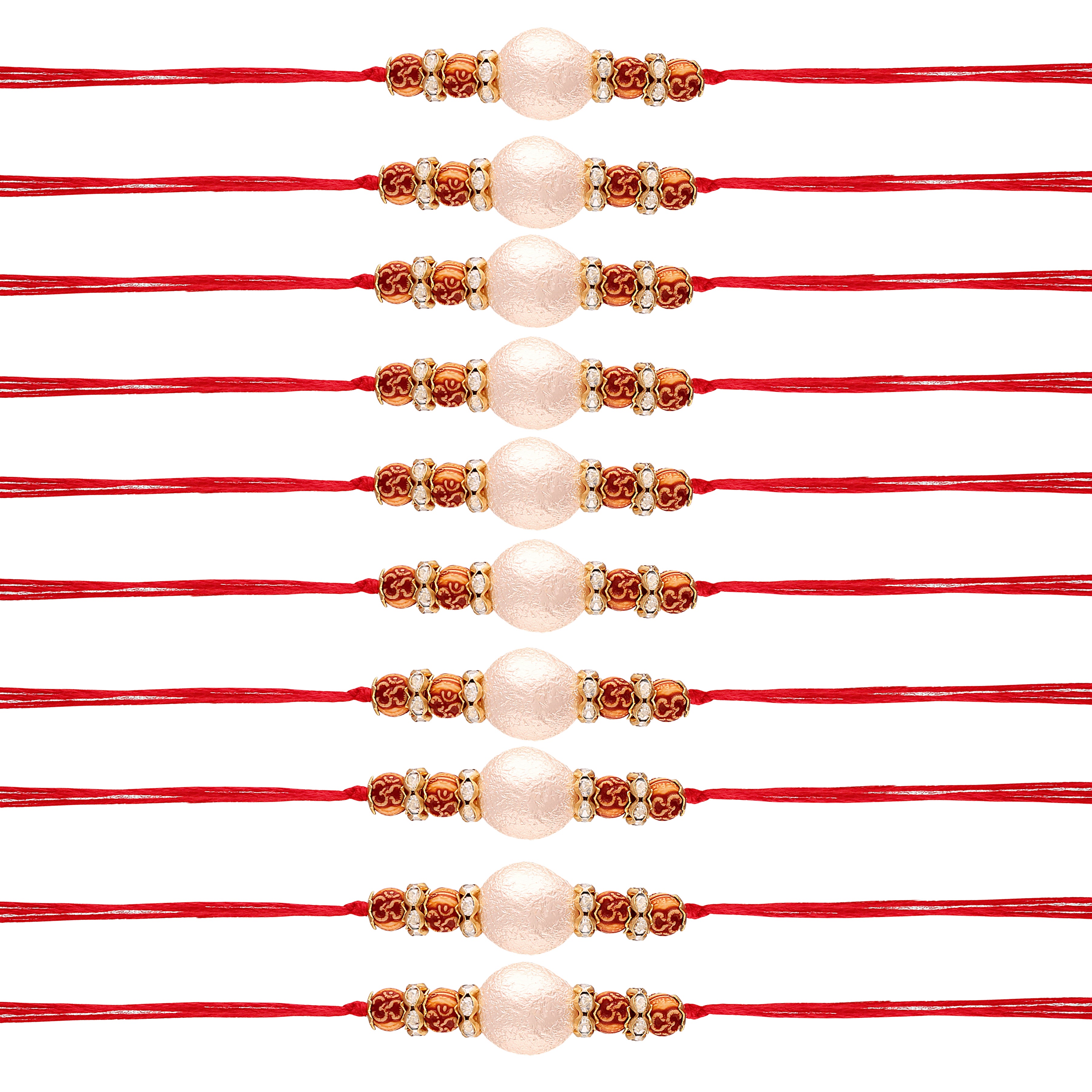18k Gold Plated Pearl Combo Rakhi Bracelet for Men/Brother( Pack Of 10)