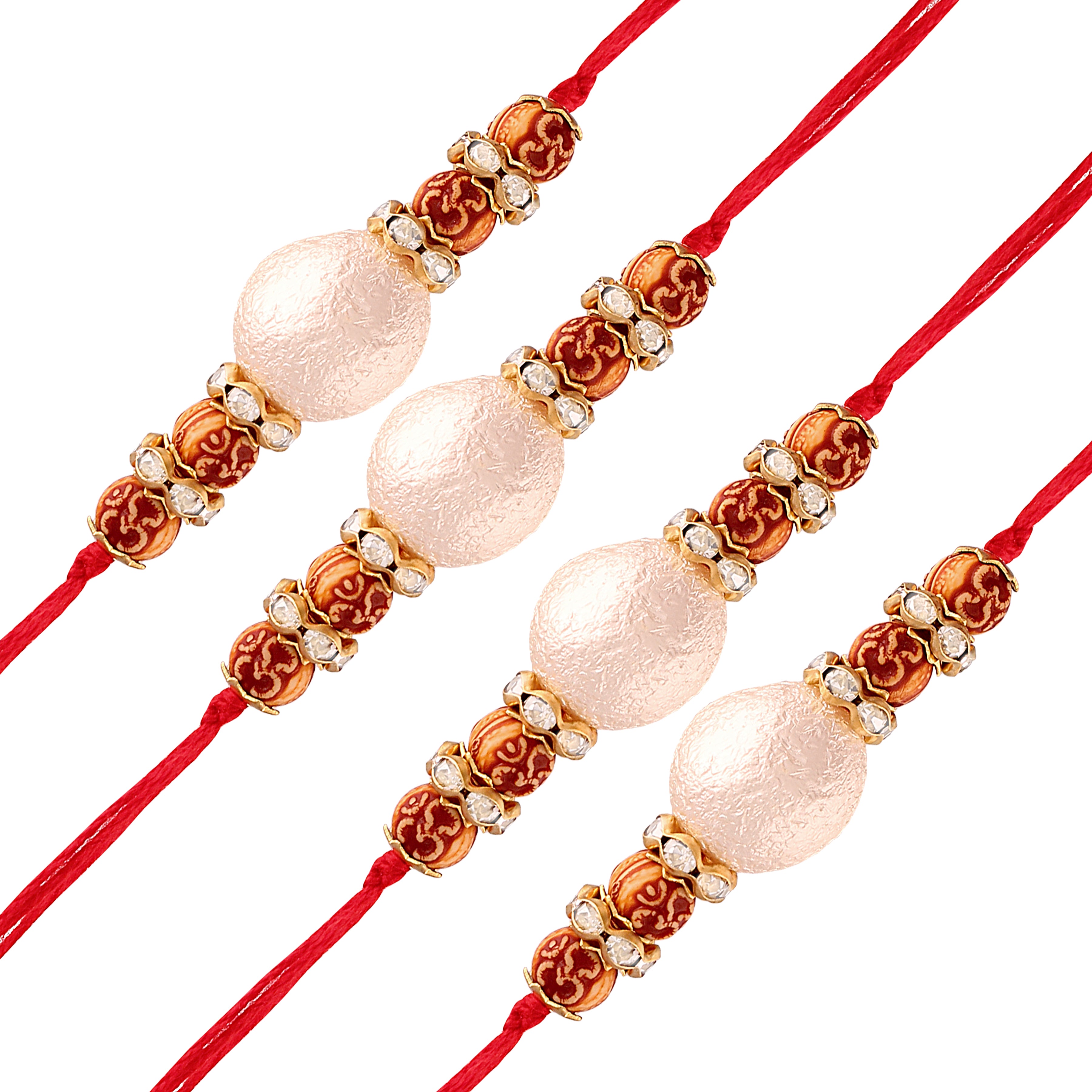 18k Gold Plated Pearl Combo Rakhi Bracelet for Men/Brother (Pack of 4)