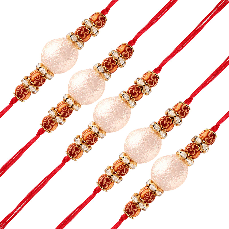 18k Gold Plated Pearl Combo Rakhi Bracelet for Men/Brother( Pack Of 5)