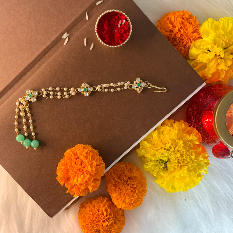 Gold Plated Hanging Pearl Studded Lumba for Bhabhi