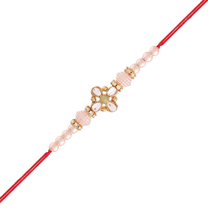 Gold Plated Ethnic Designer Pearl Kundan Rakhi Bracelet for Brother/Men