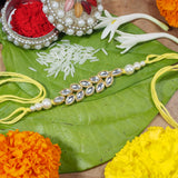 Gold Plated Pearl Stone Beaded Rakhi Bracelet for Brother/Men