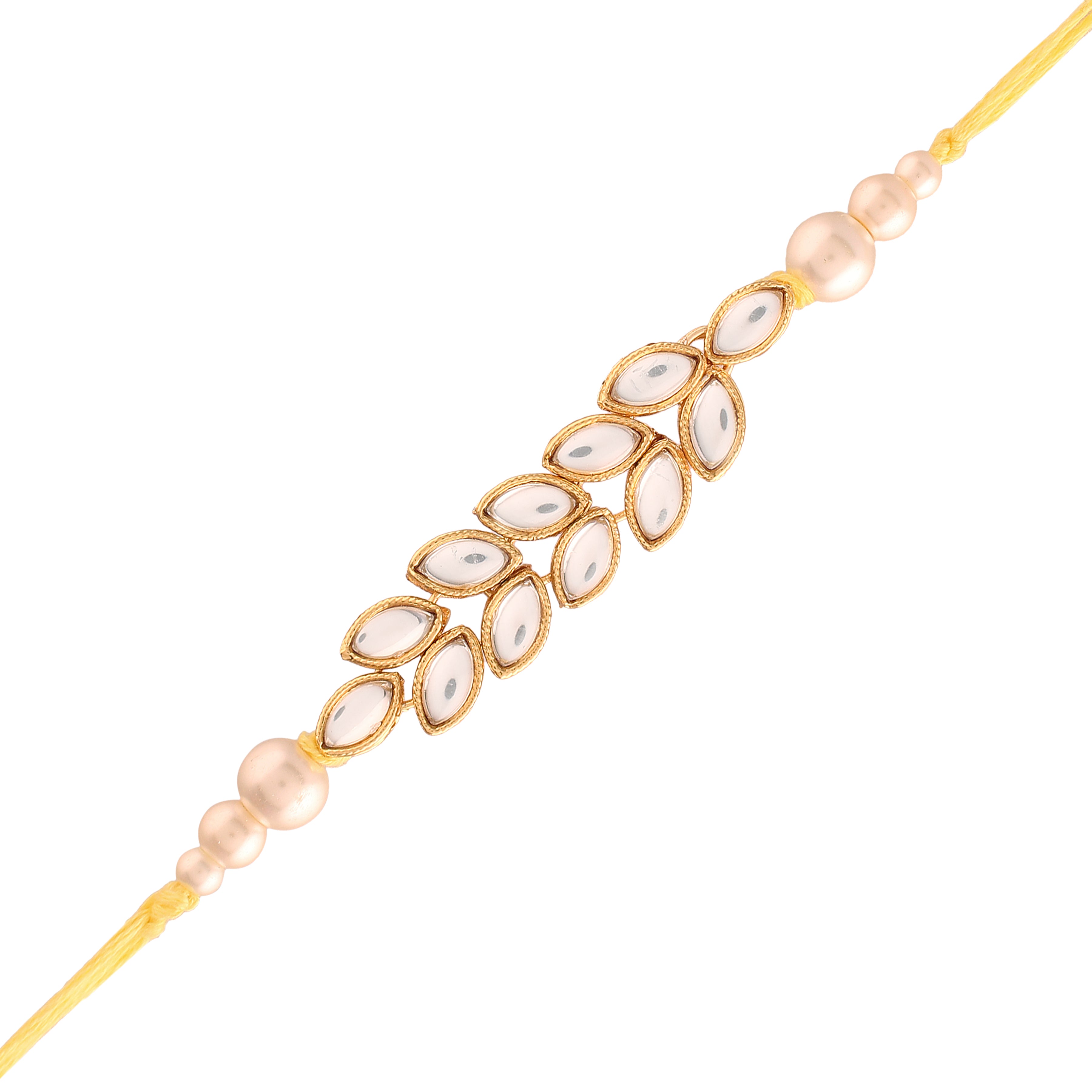 Gold Plated Pearl Stone Beaded Rakhi Bracelet for Brother/Men