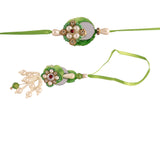 Green and White Pearl Bead Bhaiya Bhabhi Rakhi with roli chawal