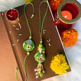 Green and White Pearl Bead Bhaiya Bhabhi Rakhi with roli chawal