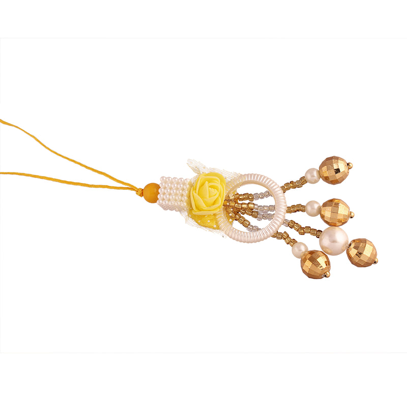 Yellow Green Pearl Bead Bhaiya Bhabhi Rakhi With Roli chawal