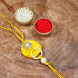 Yellow Green Pearl Bead Bhaiya Bhabhi Rakhi With Roli chawal