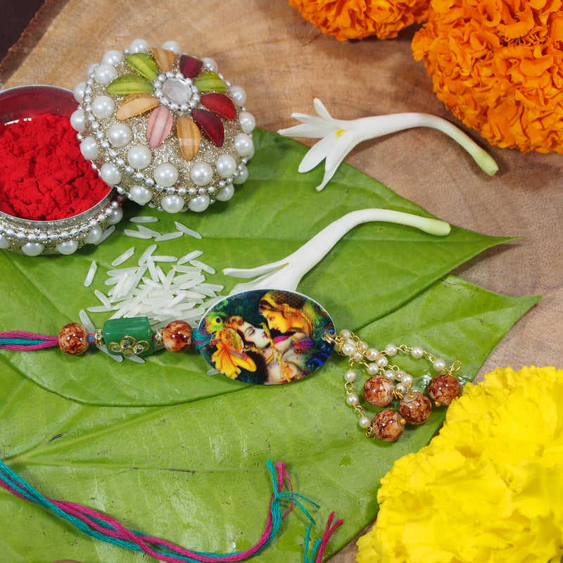 Gold Plated Hanging Krishna Pearl Studded Lumba for Bhabhi
