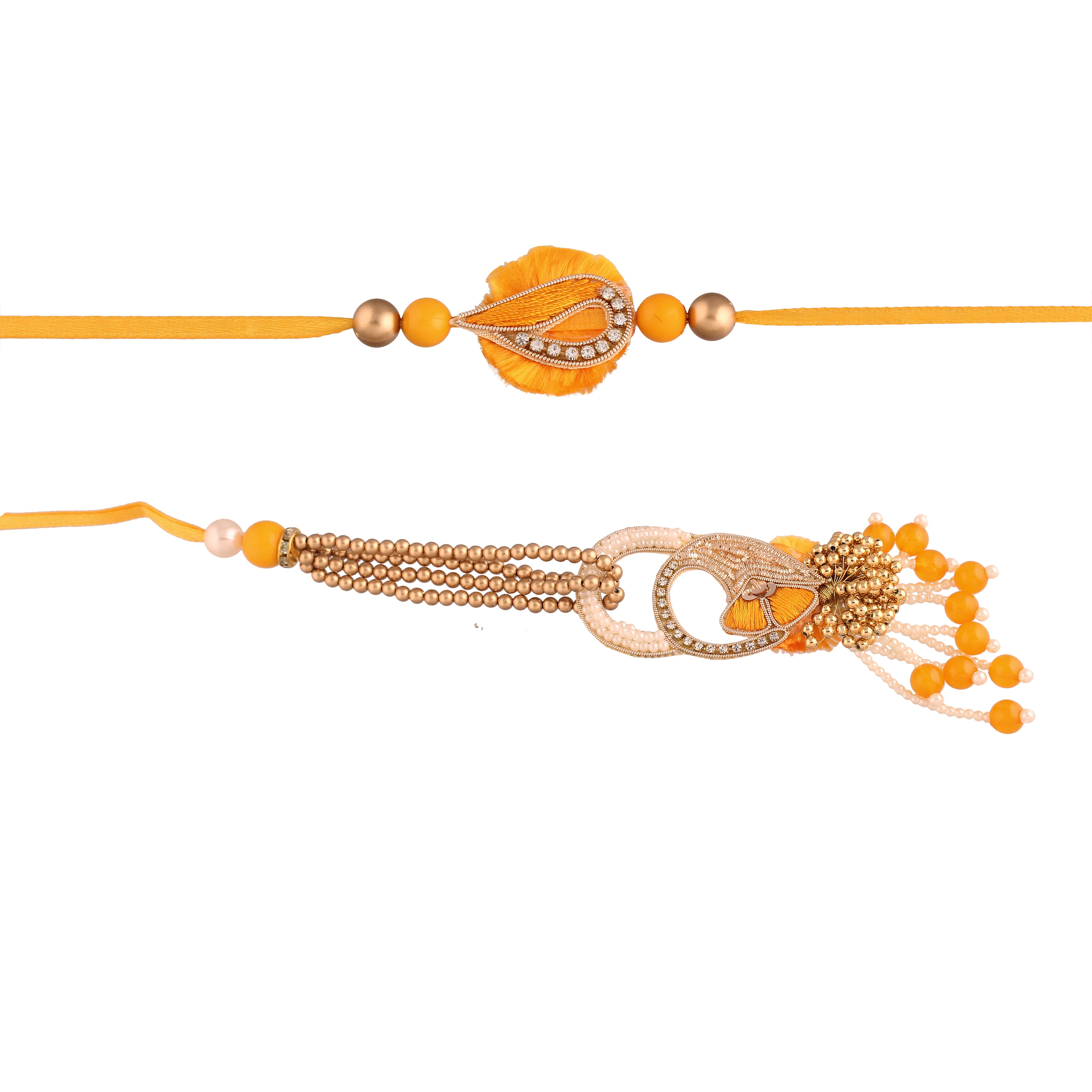 Yellow Pearl Bead Bhaiya Bhabhi Rakhi With Roli Chawal