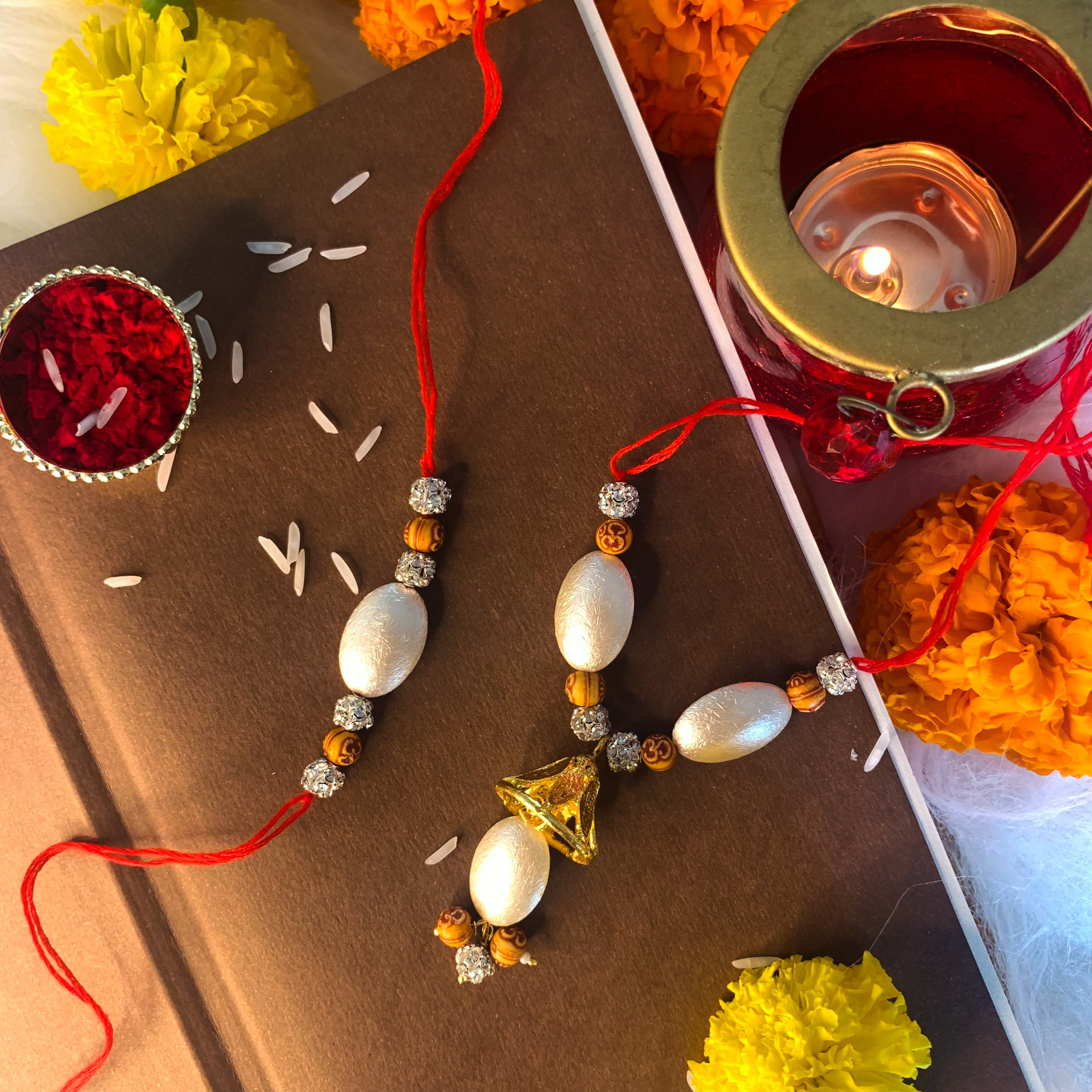 Traditional Bhaiya Bhabhi Lumba Pearl & Rakhi  With Roli Chawal