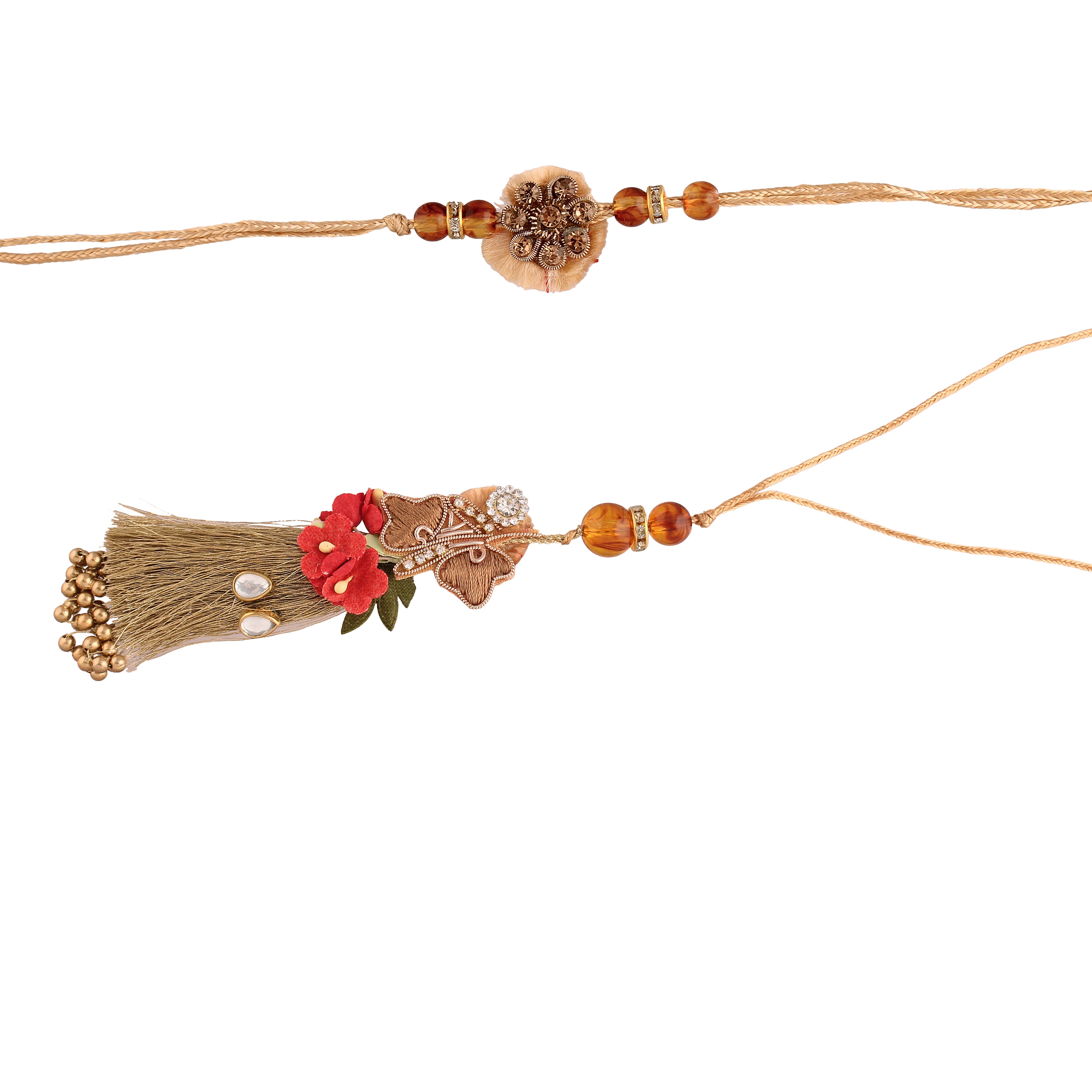 Designer Bhaiya Bhabhi Hanging Lumba & Rakhi Combo Set
