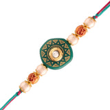 Gold Plated Ethnic Designer Pearl Kundan Rakhi Bracelet for Brother/Men