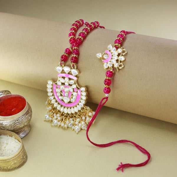 meenakri , kundan , pearls ,stones ,lumba rakhi