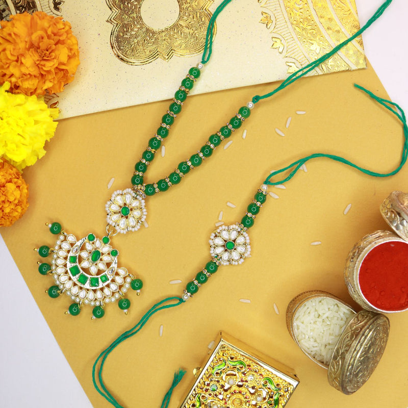 Designer Bhaiya Bhabhi Hanging Lumba Rakhi Combo Set