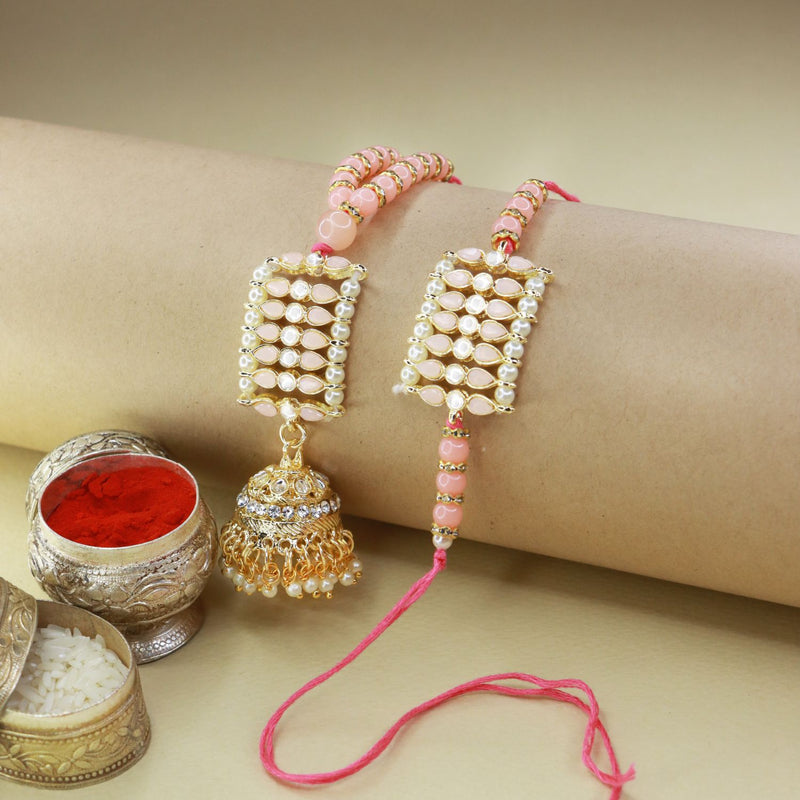 , kundan , pearls ,stones ,lumba rakhi