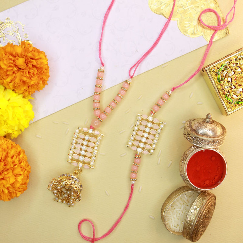 Designer Bhaiya Bhabhi Hanging Lumba Rakhi Combo Set
