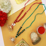 Gold Plated Designer Lumba Kundan Pearl Rakhi For Bhabhi