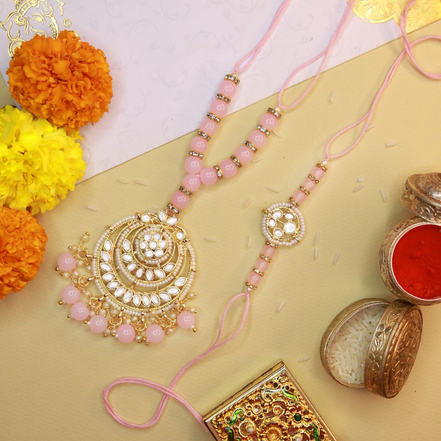 Designer Bhaiya Bhabhi Hanging Lumba & Rakhi Combo Set