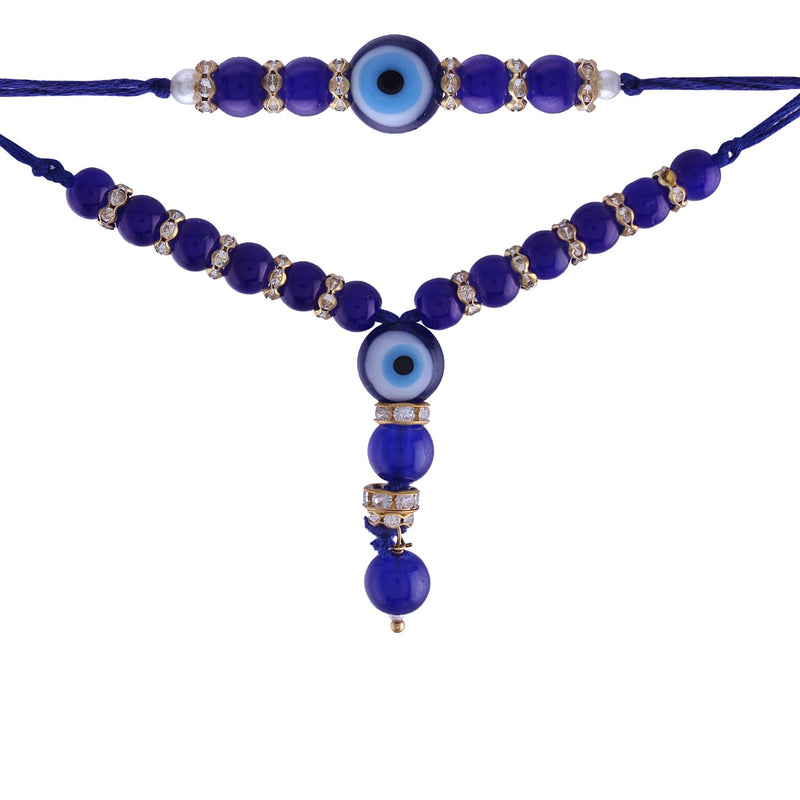 evil eye lumba rakhi , pearls , stones , rakhii lumba