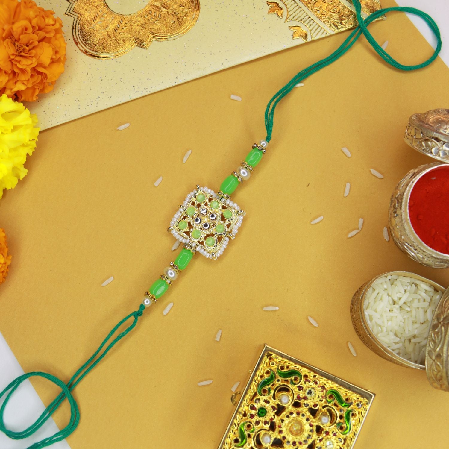 Designer Pearl Beads Studded Rakhi Bracelet for Brother/ Bhaiya