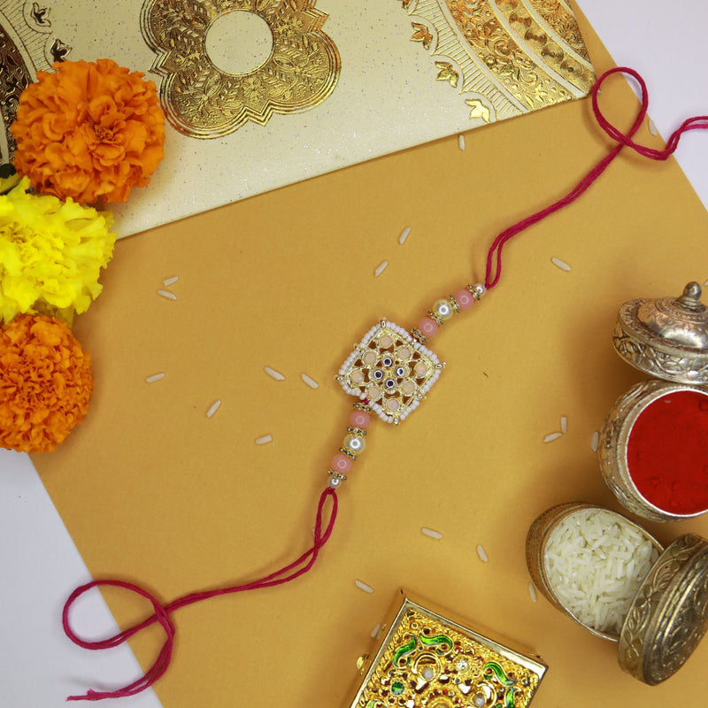 Designer Pearl Beads Studded Rakhi Bracelet for Brother/ Bhaiya