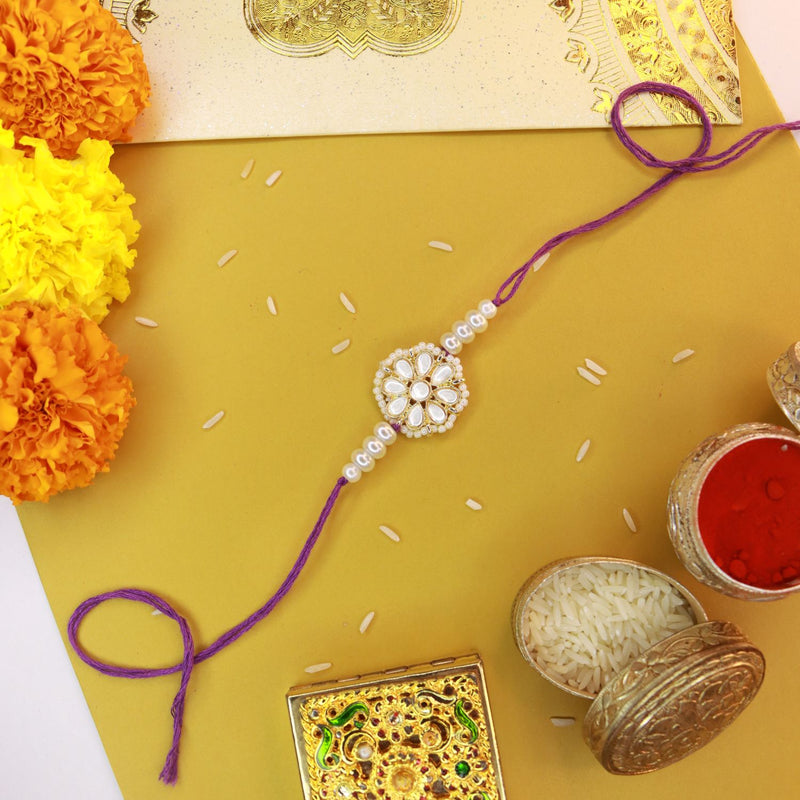 Designer Pearl Beads Studded Rakhi Bracelet for Brother/ Bhaiya