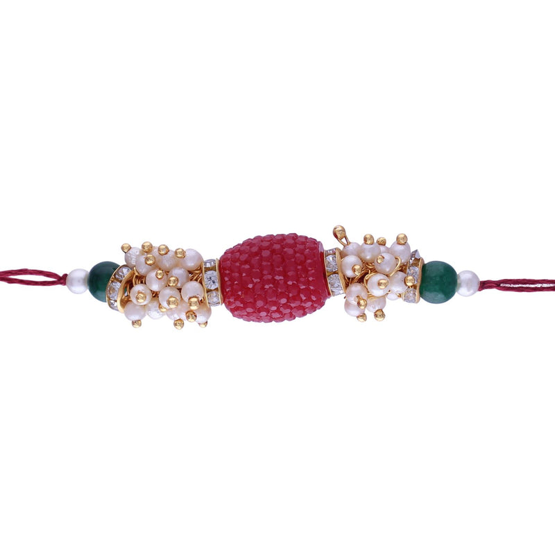 Designer Pearl Beads Studded Rakhi Bracelet for Brother/ Bhaiya