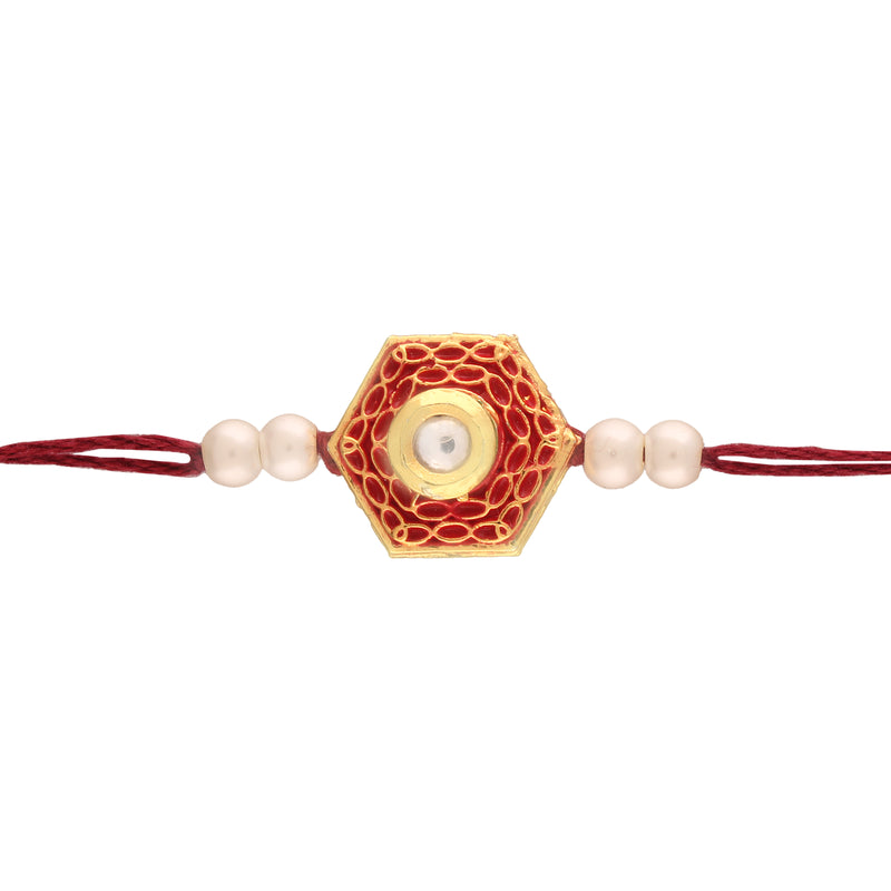 Gold Plated Pearl and Crystel Studded Rakhi For Brother