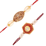 Gold Plated Pearl Combo Pack of 2 Rakhi for Beloved Brother (R608-05)