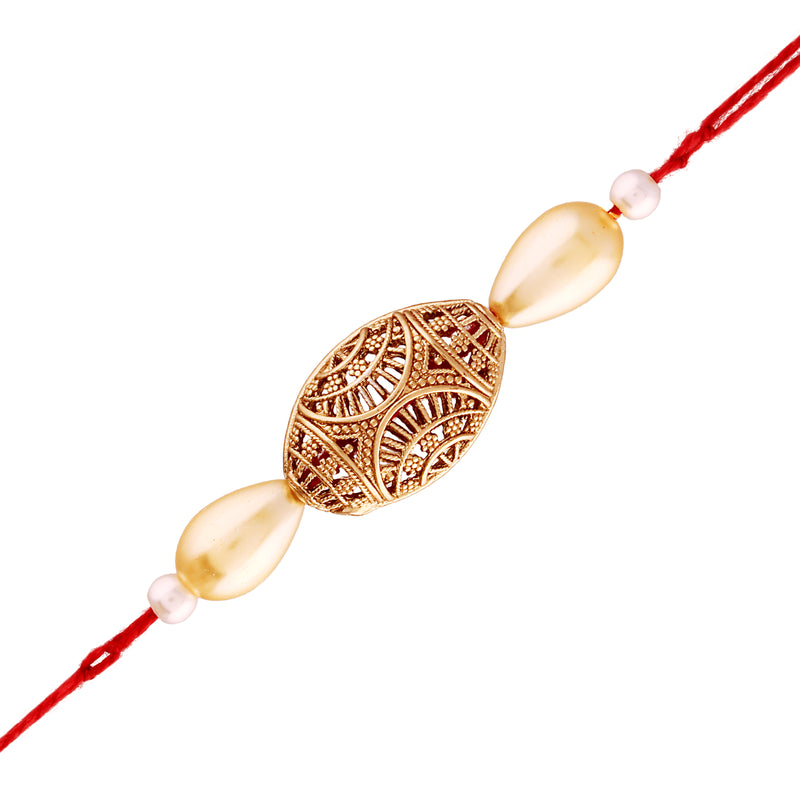 Gold Plated Pearl Combo Pack of 2 Rakhi for Beloved Brother (R608-05)