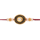 Gold Plated Kundan And Pearl Rakhi for Beloved Brother (R609)