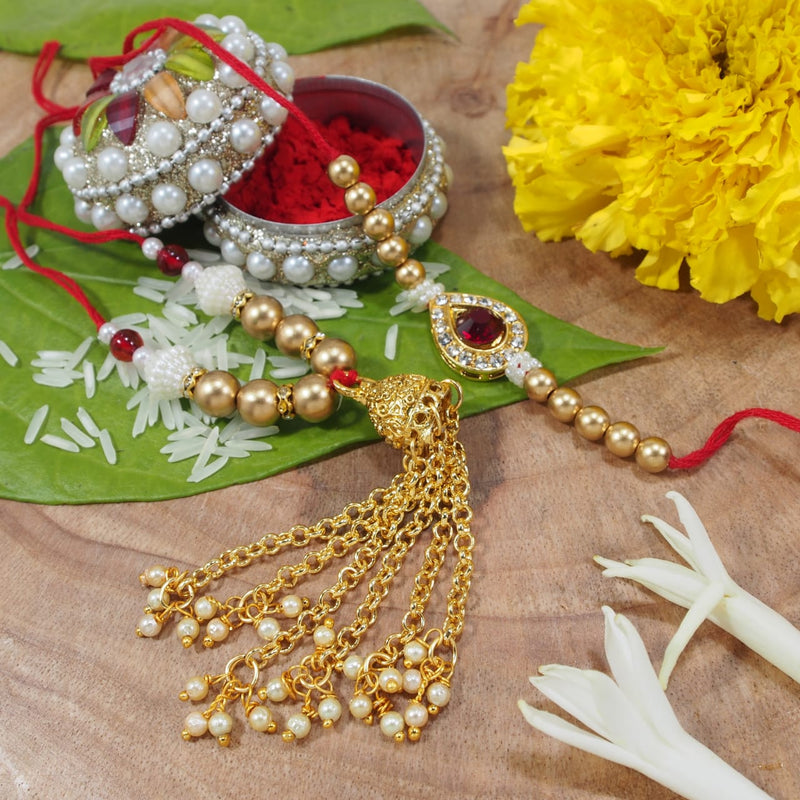 Gold Plated Jhumki Style Bhaiya Bhabhi Rakhi Set